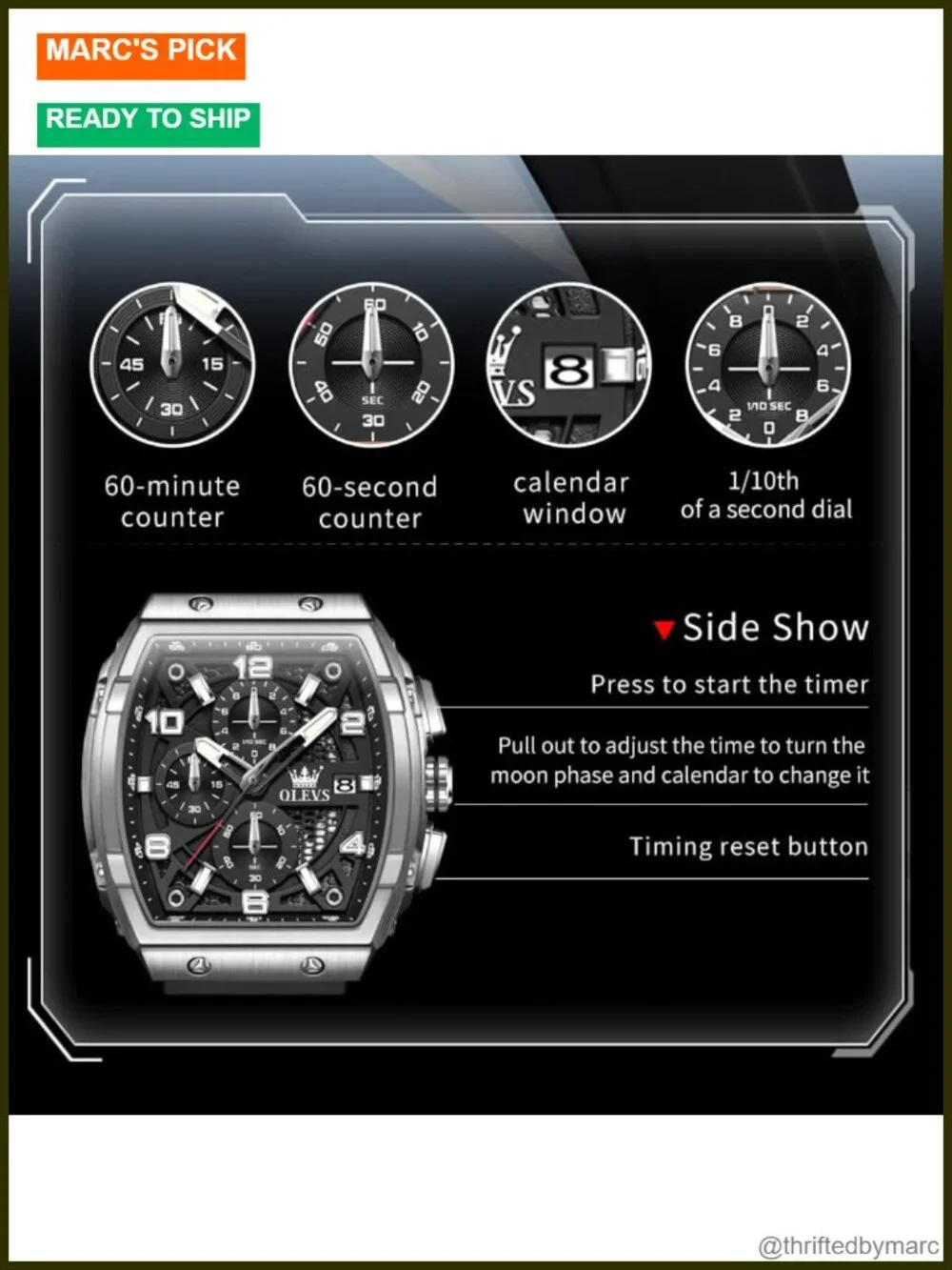 Chronograph Waterproof Luminous Silicone Strap Multifunction Business Watch